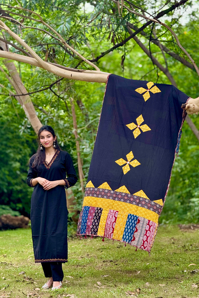 Noir Grace – Handcrafted Black Cotton Suit Set