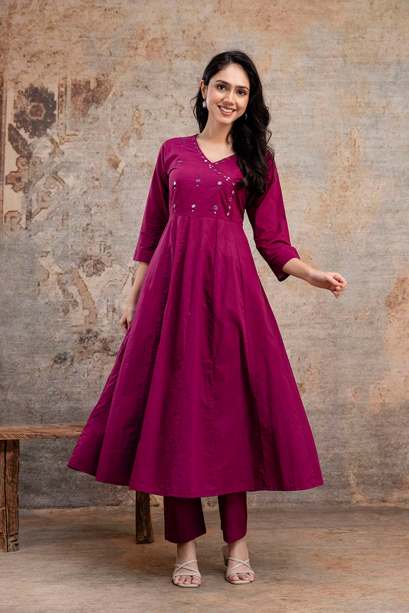 Gulmohar Deep Magenta Co-Ord Set – Elegant Cotton Kurta & Trouser