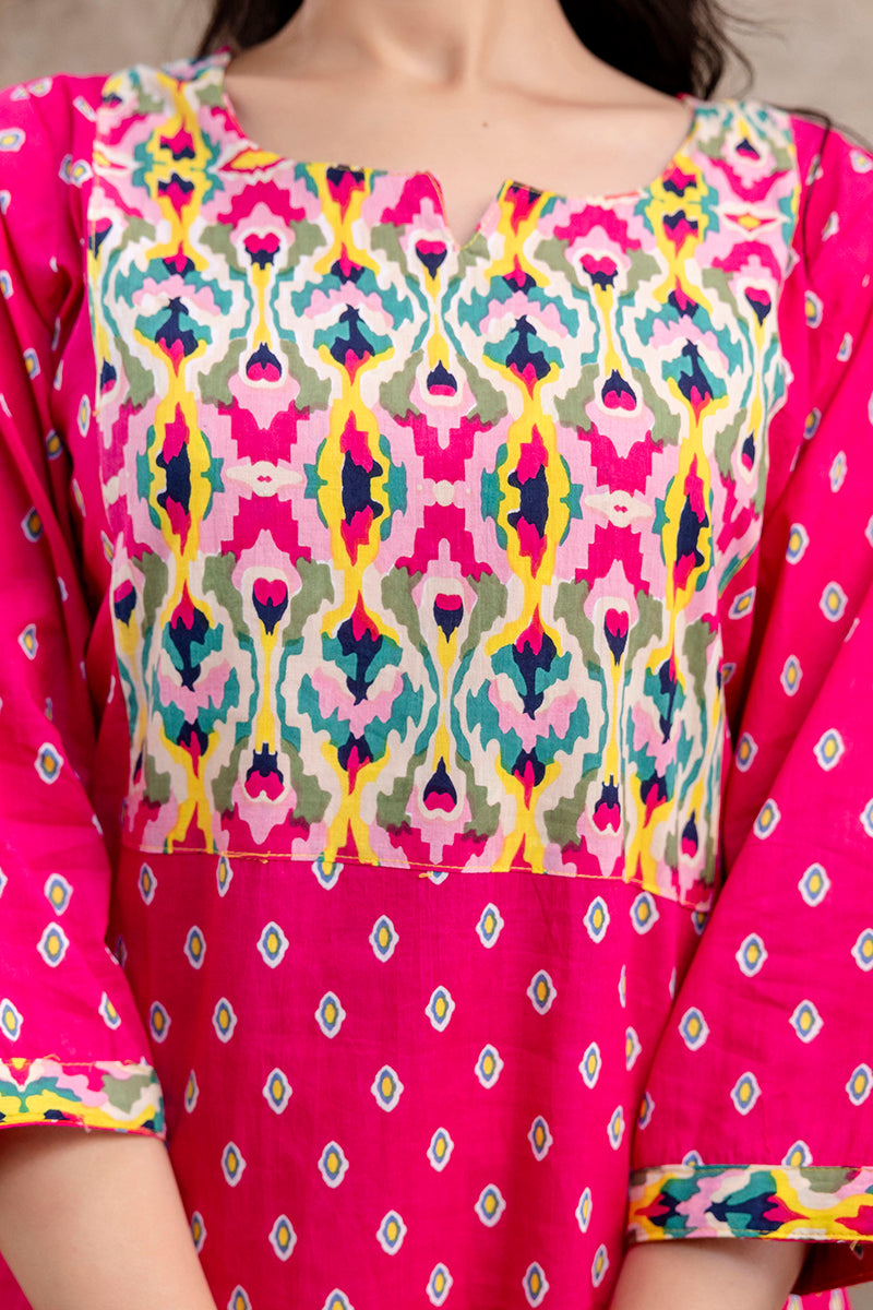 Alya Mustard Cotton Straight Kurti – Floral Block Print Everyday Ethnic Wear