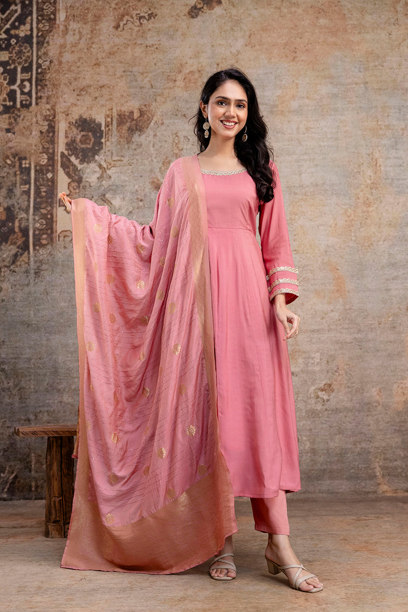 Meera Blush Pink Kurta Set with Dupatta – Elegant Festive Wear