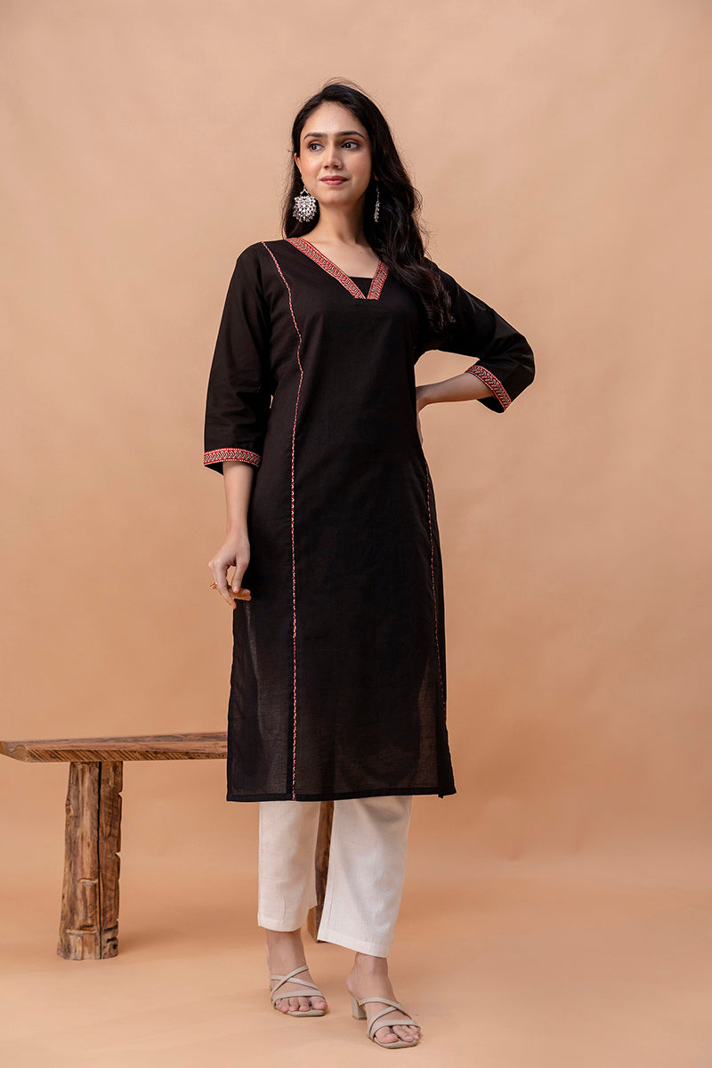 Aira Black Straight Kurti – Minimal Elegance for Everyday Wear