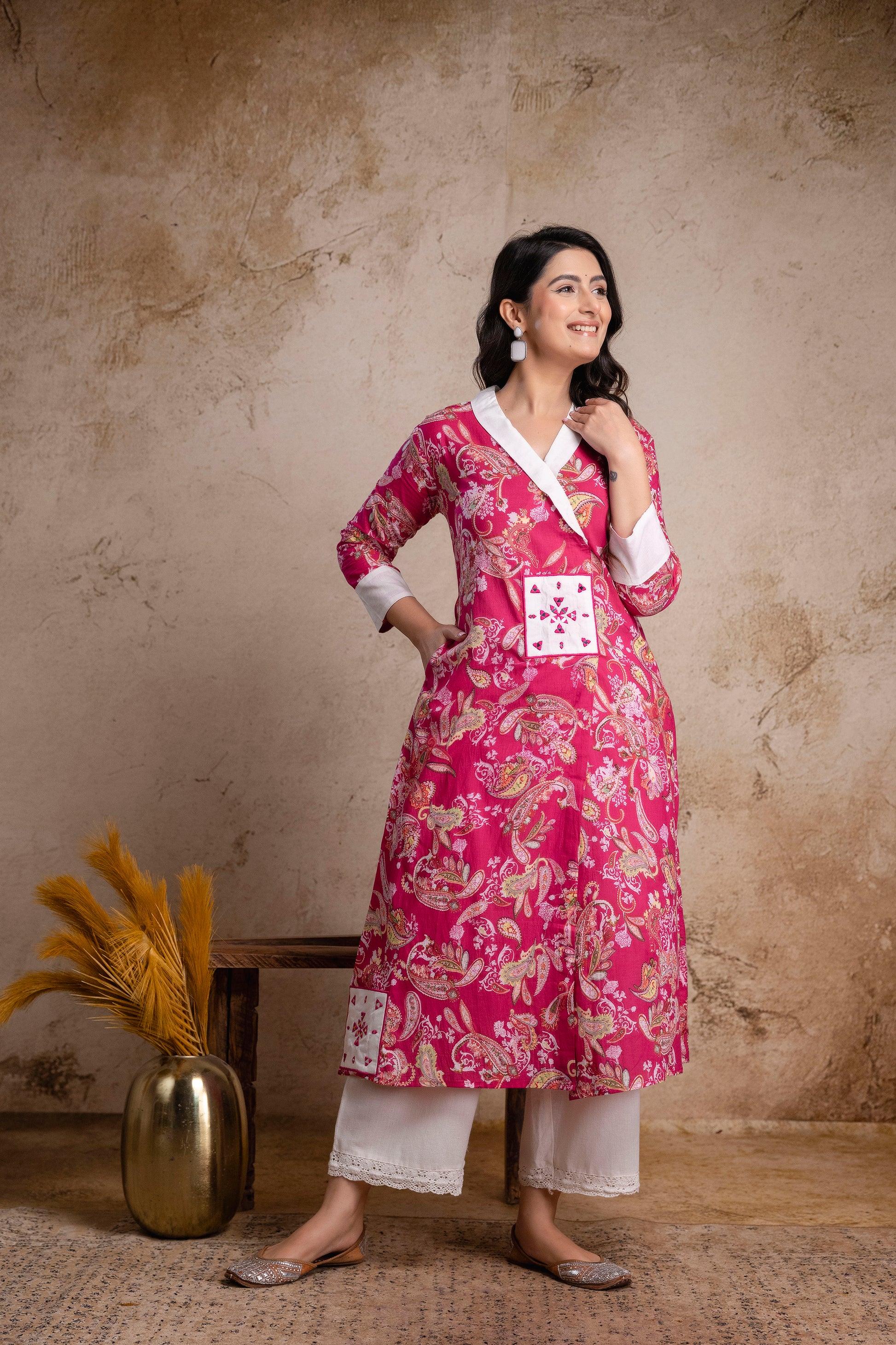 “Gulabo” Rose pink Paisley print cotton kurti