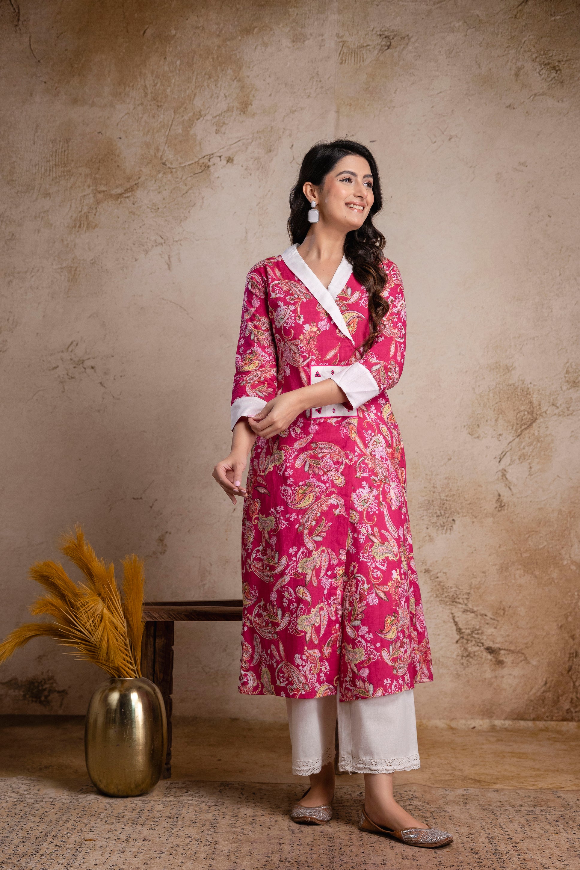 “Gulabo” Rose pink Paisley print cotton kurti