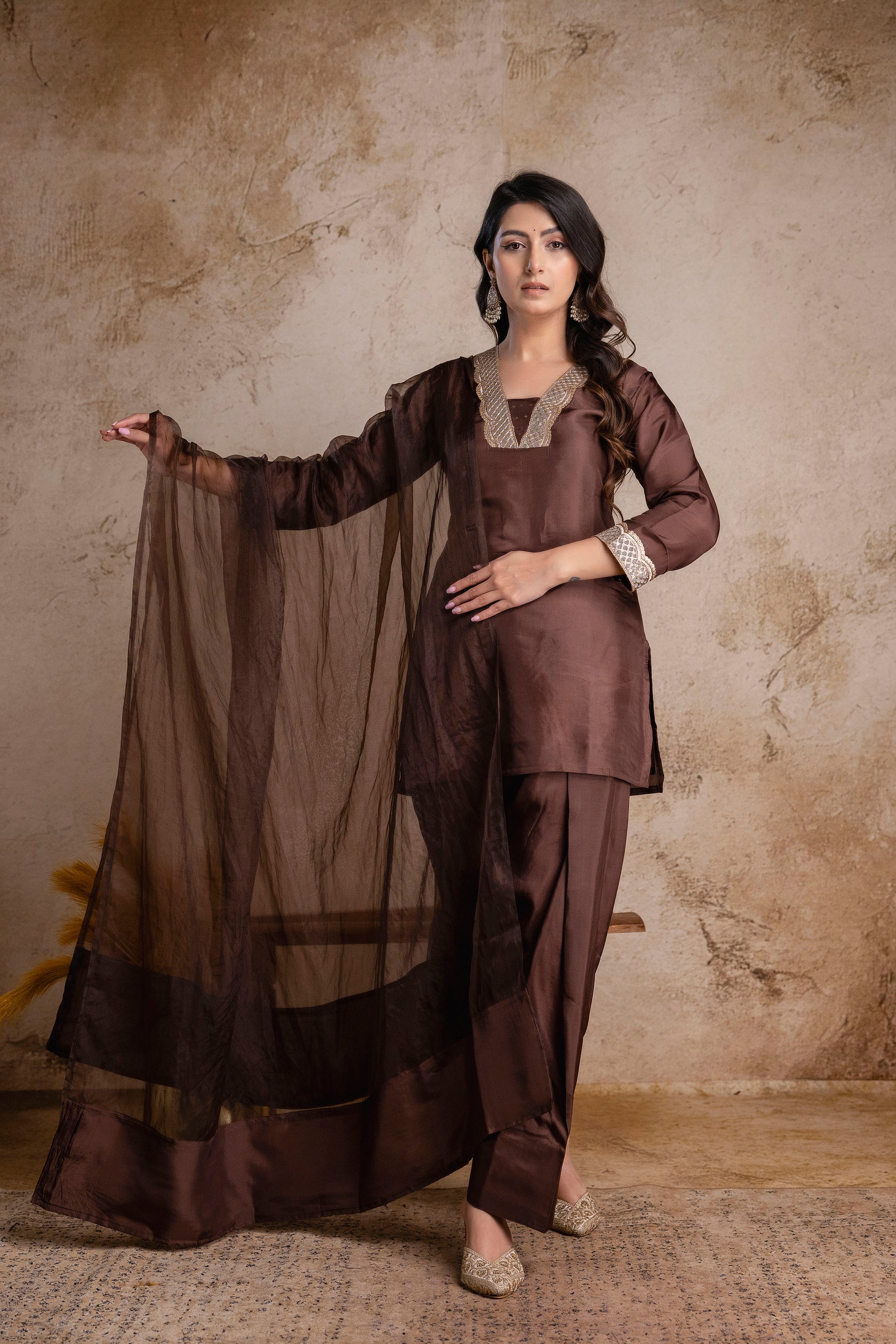 “Noor-E-Mocha” Silk Suit Set with Dupatta