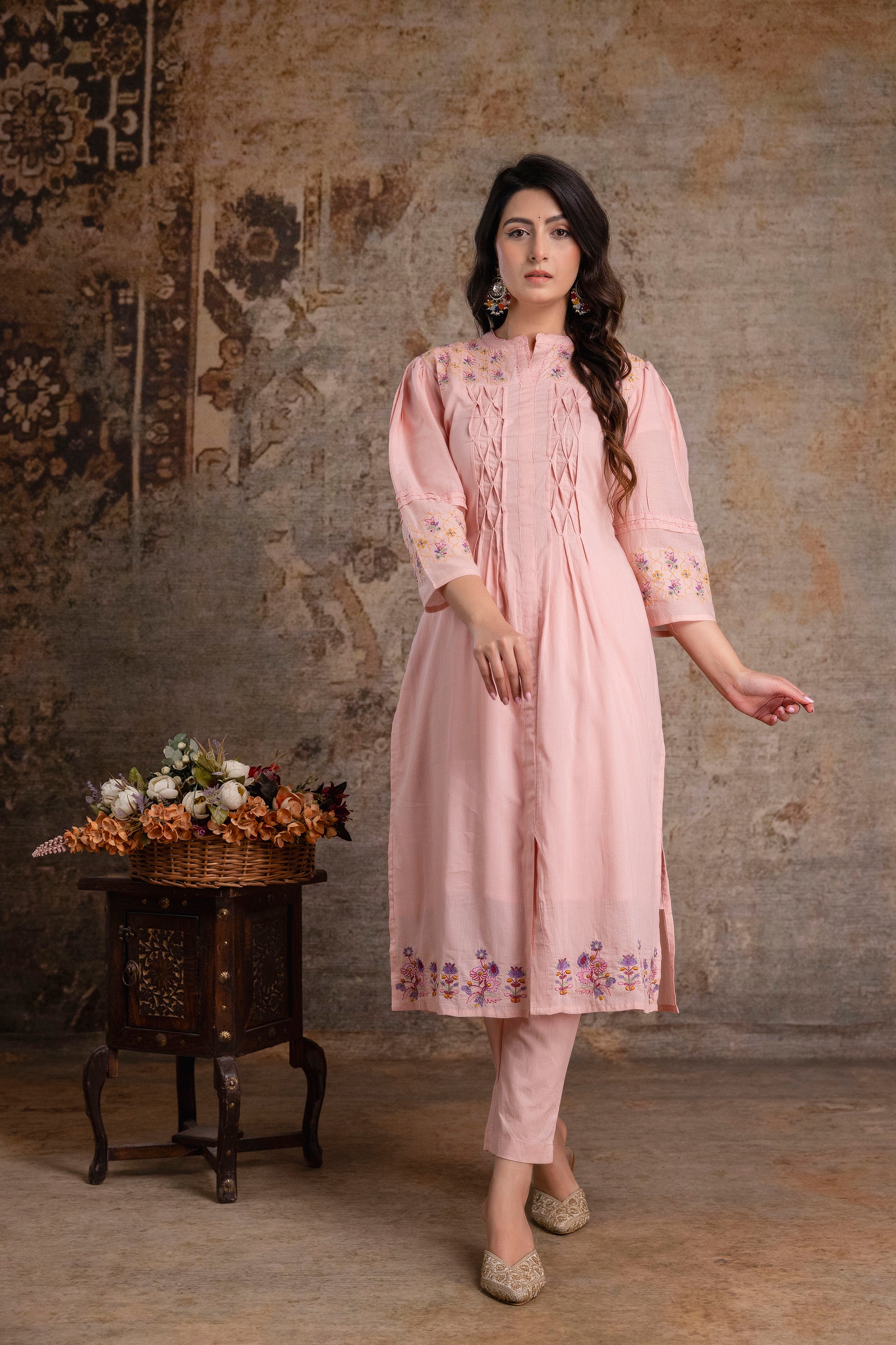 Blush Grace Embroidered Cotton Co-ord  set