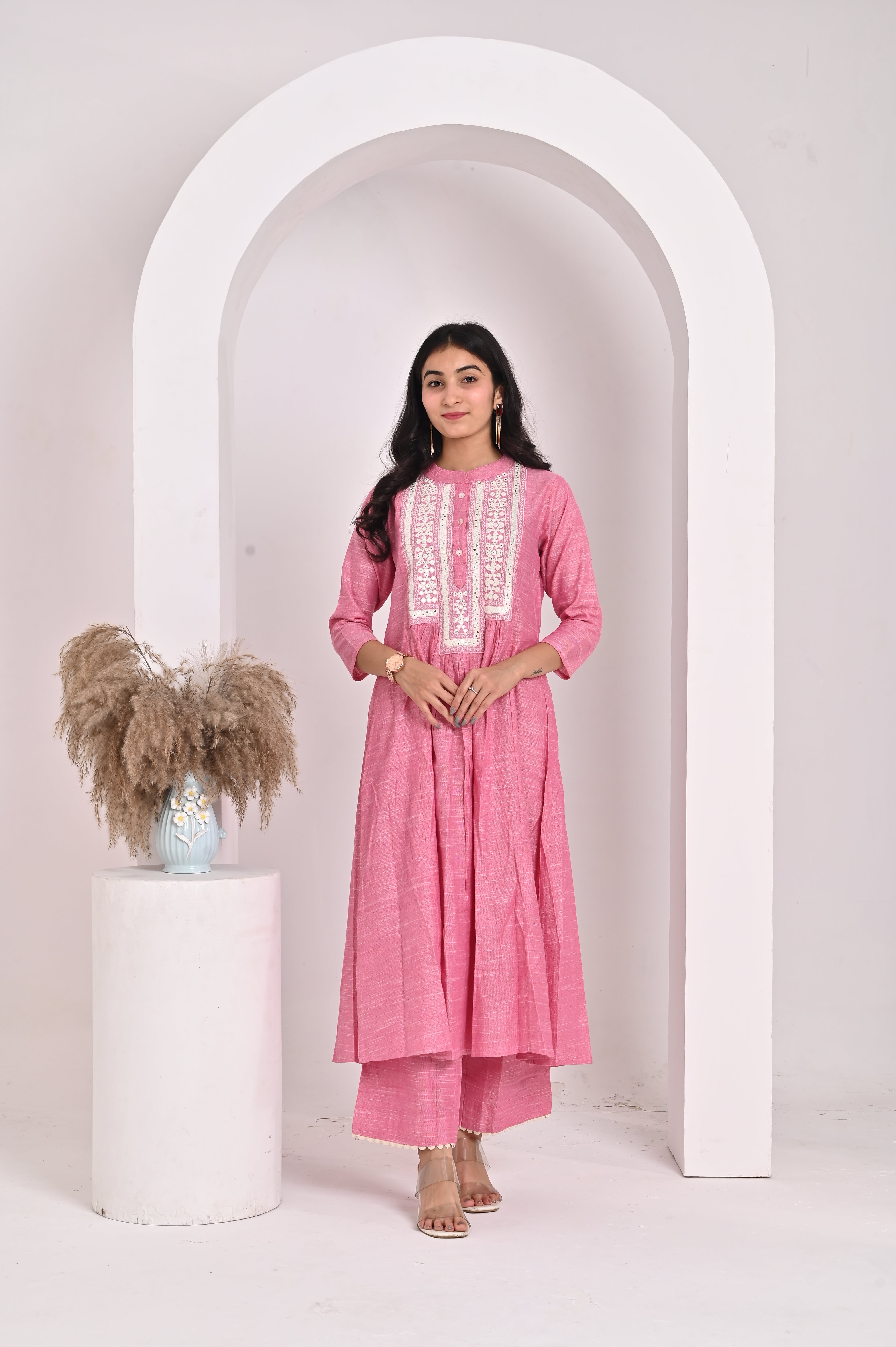 Meher Pink Co-Ord Set – Elegant Blush Anarkali with Palazzo